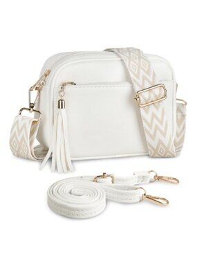 Faux Leather Crossbody Bag for Women Small Camera Purse Wide Strap Travel